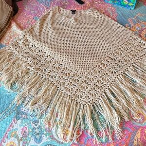 Rue21 Tan Crochet Poncho with Fringe
